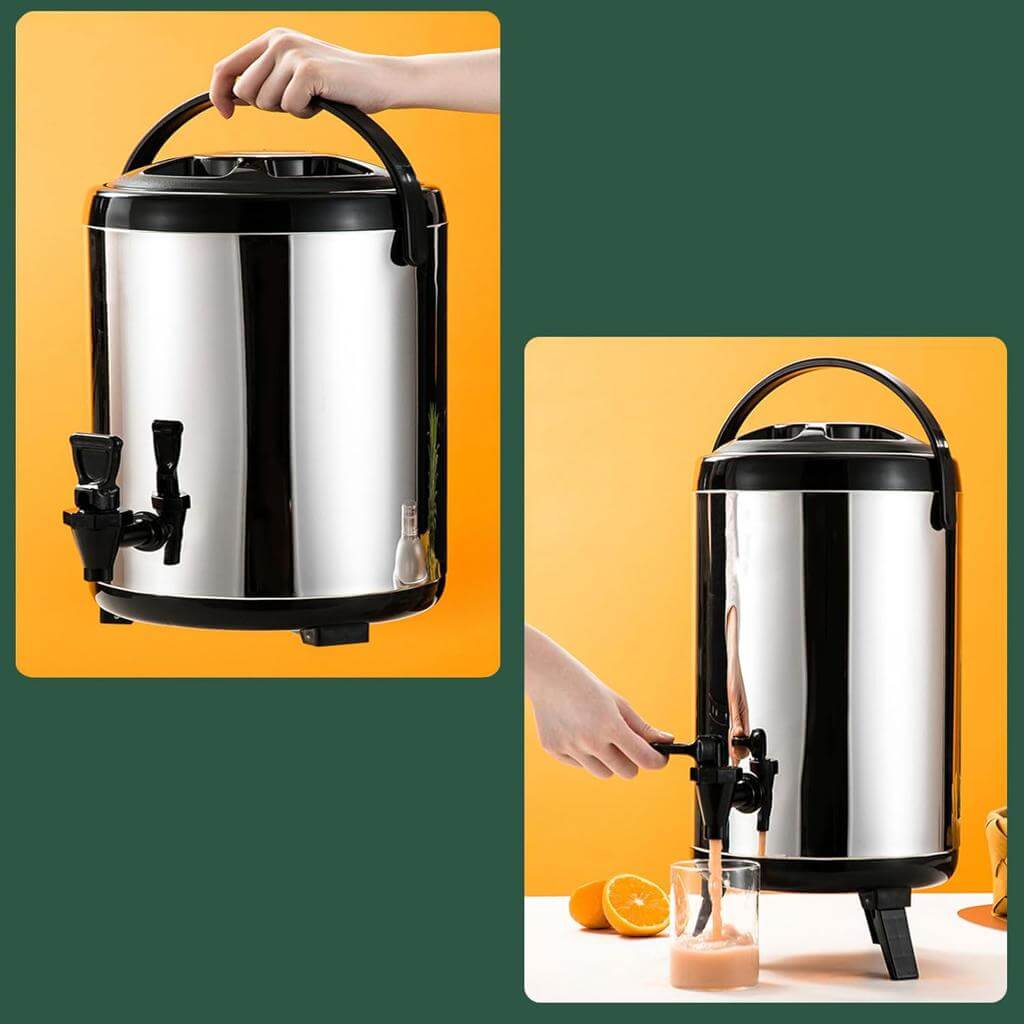 Bình ủ trà inox dung tích 10 lít ( dung tích thực chứa 7.5 lít), giữ nóng lạnh 6 đến 8 giờ, có vòi  và quai xách