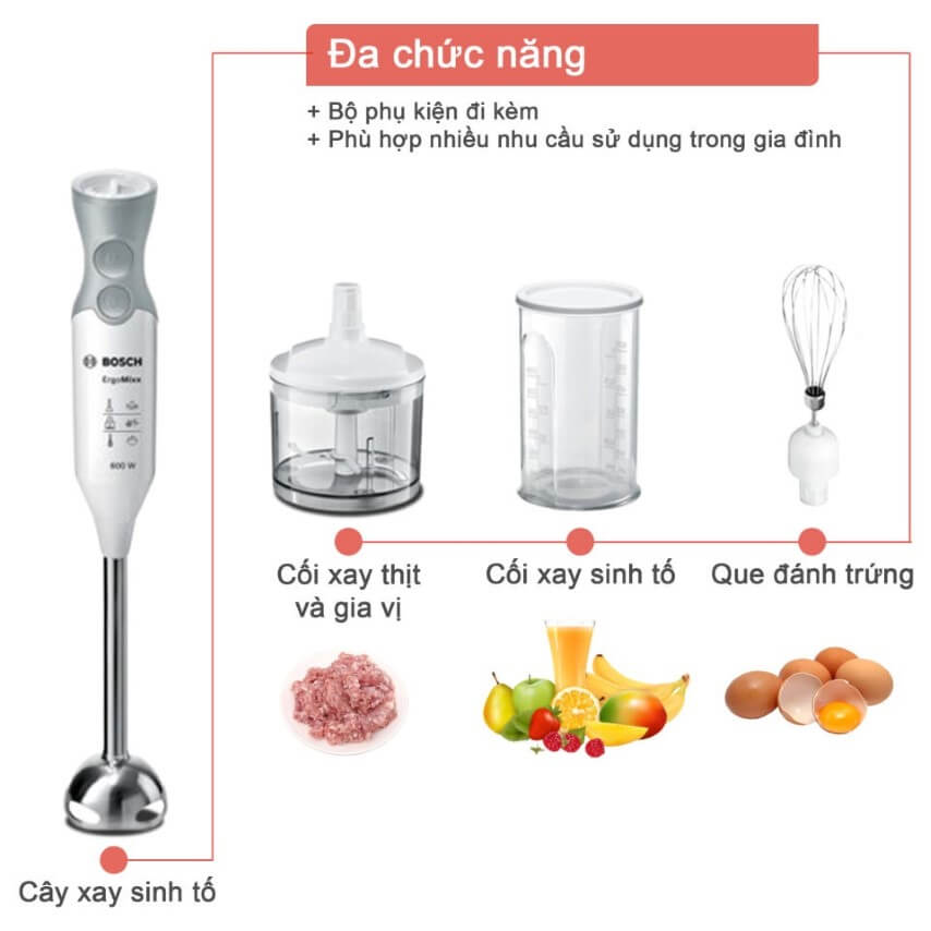Máy xay cầm tay Bosch MSM66150, công suất 600w, sản xuất tại Slovenia, bảo hành 2 năm