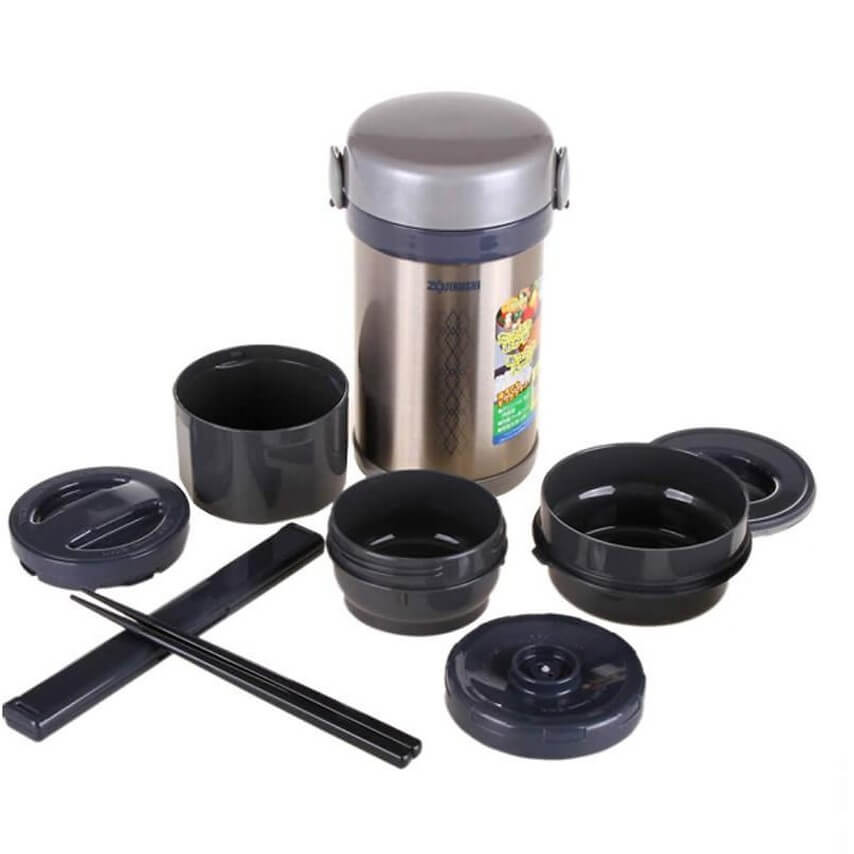Hộp cơm giữ nhiệt Zojirushi SL-NC09-ST, 3 ngăn, có túi xách, sản xuất tại Thái Lan