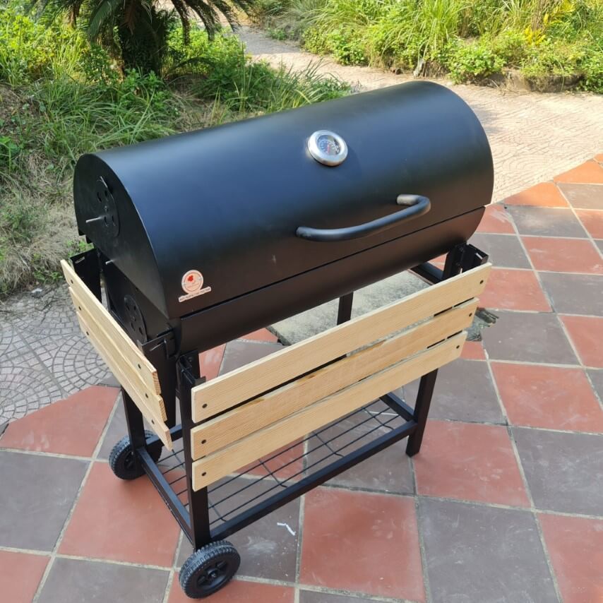 Bếp nướng than hoa BBQ BN05 (không có motor), vỉ nướng 71 cm x 37 cm, có bánh xe, bảo hành 1 năm