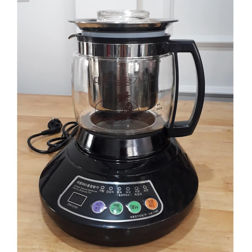 Ấm sắc thuốc Daewoong DW-790, sản xuất tại Hàn Quốc, bình thủy tinh 3,2 lít, giỏ inox, bảo hành 1 năm