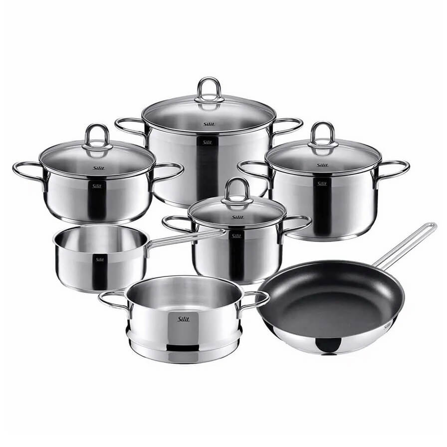 Bộ nồi Silit Diamant 7 món (Đức), chất liệu thép 18/10, đáy 3 lớp, nắp kính, bảo hành 5 năm