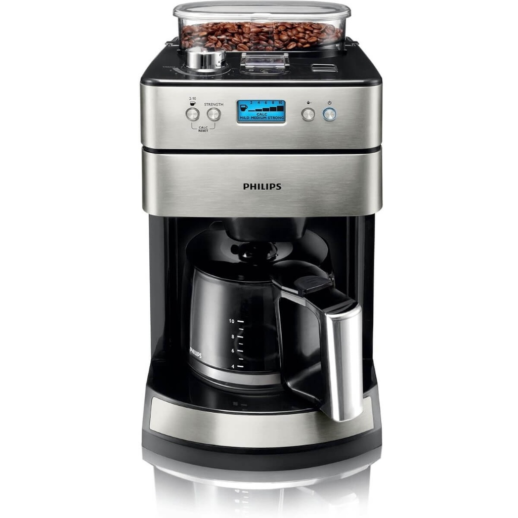 Máy pha cà phê tự động Philips HD7751, pha cà phê bột, tự động xay và pha cà phê từ hạt, điều chỉnh độ đậm nhạt và độ mịn của hạt, bảo hành 2 năm
